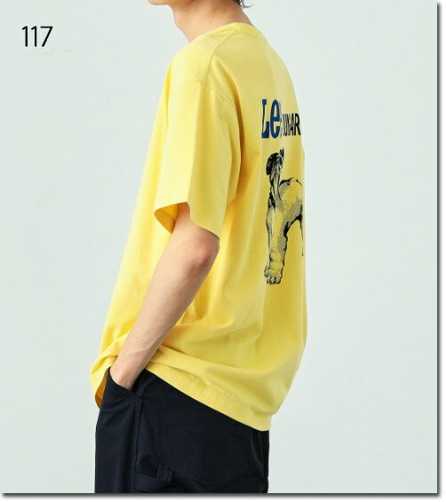 Lee　【リー】　チャコールとグリーンが色焼けアウトレット品　ブルドッグプリント　半袖Tシャツ　LT3076