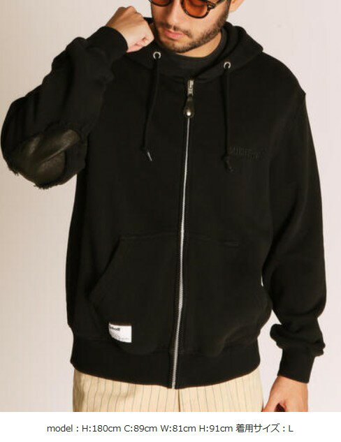 乐天商城 - SCHOTT　【ショット】　LEATHER ELBOW PATCH ZIP HOODED SWEAT　レザーエルボーパッチ　ジップパーカー　　782-5231003