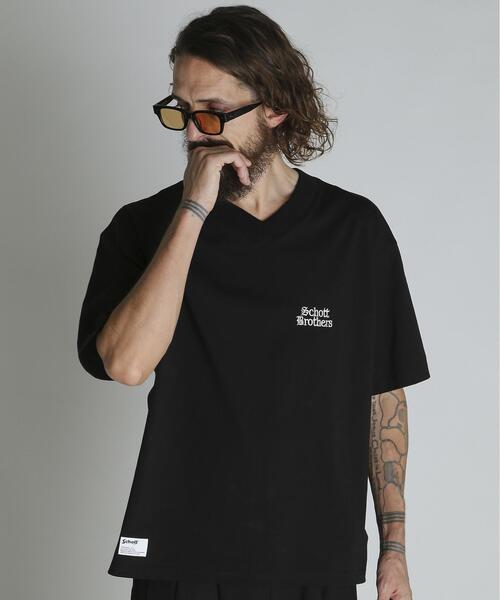 Rakuten - SCHOTT　【ショット】　Tシャツ メンズ 半袖 Vネック 接触冷感 速乾 抗菌 BLACK SHEEP ワンポイント刺繍 オーバーサイズ ブラック　782-6134018