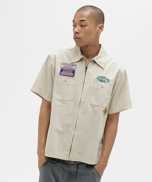 AVIREX　　A.A.R.C FADED PATCHED S/S ZIP WORK SHIRT 半袖 ワークシャツ メンズ レディース ジップシャツ ワッペン 刺繍 ミリタリー アメカジ　783-6123004
