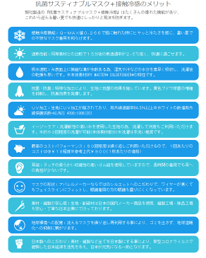 抗菌　サスティナブル　ひんやりUV+マスク　日本製　接触冷感　洗って繰り返し使える　男女兼用　マスク　ウイルス対策 予防 夏用　蒸れない　接触冷感　ひんやり　吸水速乾立体　UV　洗える　涼しい　紫外線カット　2枚　立体　抗菌