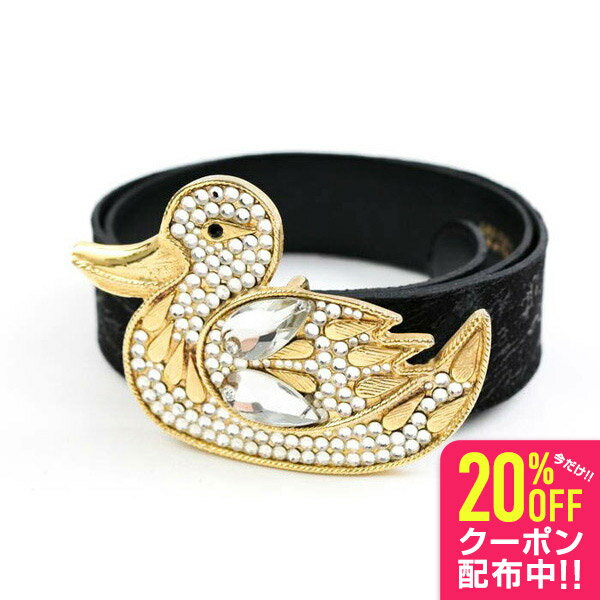 LEO ISBA ベルト レザー スワン バックル 32/80 フランス製 ブランド 小物 レディース ブラック Belt 【中古】