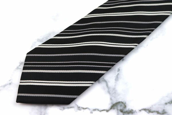 パーフェクトスーツファクトリー P.S.FA ストライプ柄 ブラック シルク ブランド ネクタイ 送料無料 【中古】【美品】