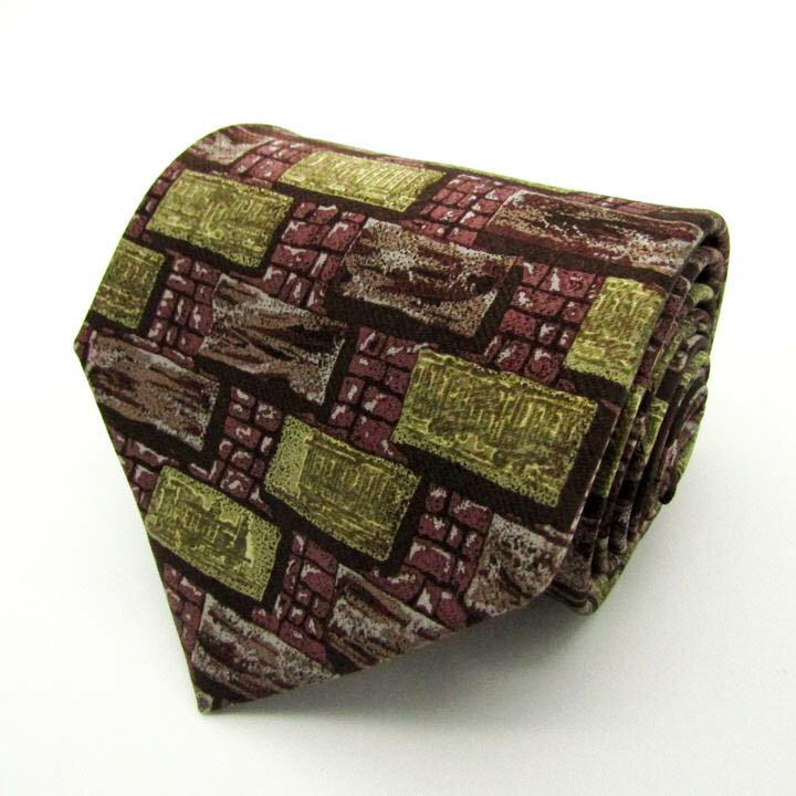 ランセル LANCEL シルク 格子柄 日本製 ブランド 小紋柄 レッド シルク ブランド ネクタイ 送料無料 【中古】【良品】