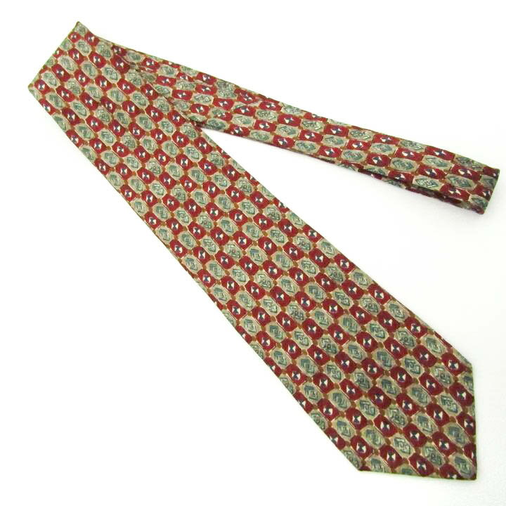 ヴァレンティノ VALENTINO シルク イタリア製 チェック柄 ブランド 小紋柄 レッド シルク ブランド ネクタイ 送料無料 【中古】【良品】 2