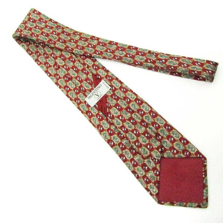 ヴァレンティノ VALENTINO シルク イタリア製 チェック柄 ブランド 小紋柄 レッド シルク ブランド ネクタイ 送料無料 【中古】【良品】 3