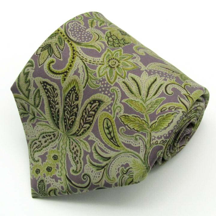 レノマ renoma シルク ボタニカル柄 ドット柄 ブランド ペイズリー柄 パープル シルク ブランド ネクタイ 送料無料 【中古】【良品】