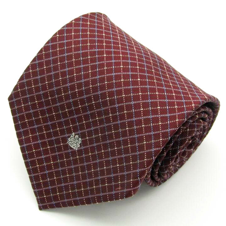アクアスキュータム Aquascutum シルク ワンポイント 日本製 ブランド 格子柄 レッド シルク ブランド ネクタイ 送料無料 【中古】【良品】