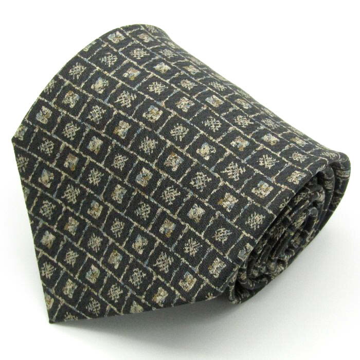 コムサデモード COMME CA DU MODE シルク チェック柄 格子柄 日本製 ブランド 小紋柄 グレー シルク ブランド ネクタイ 送料無料 【中古】【良品】