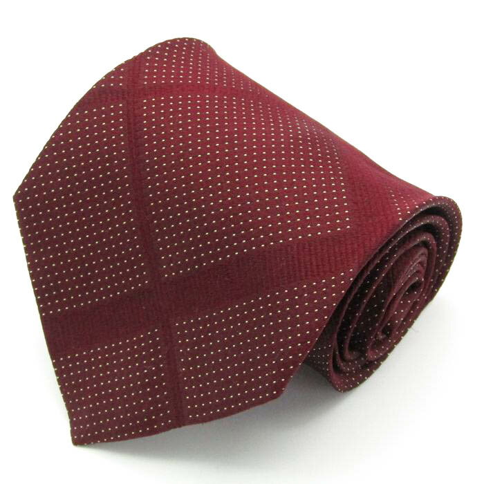 ヨシエイナバ yoshie inaba シルク 格子柄 ブランド ドット柄 レッド シルク ブランド ネクタイ 送料無料 【中古】【良品】