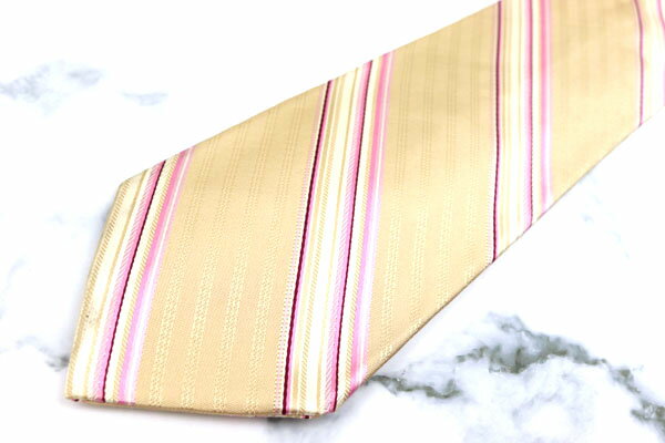カンサイマン KANSAIMAN ストライプ柄 ベージュ シルク ブランド ネクタイ 送料無料 【中古】【美品】