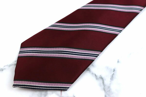 シンプルフレーズクラバット SIMPLE PHRASE CRAVAT ポリエステル ストライプ柄 レッド ポリエステル ブランド ネクタイ 送料無料 【中古】【美品】