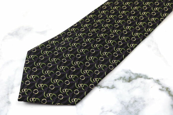 ジル&モートン JILL&MORTON 総柄 パープル シルク ブランド ネクタイ 送料無料 【中古】【美品】
