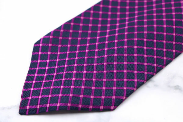 レノマ renoma チェック柄 ネイビー シルク ブランド ネクタイ 送料無料 【中古】【美品】