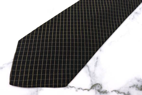 ヒロココシノ HIROKO KOSHINO 日本製 チェック柄 ブラック シルク ブランド ネクタイ 送料無料 【中古】【美品】