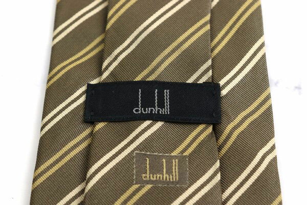 ダンヒル dunhill レジメンタル 英国製 ストライプ柄 カーキ シルク ブランド ネクタイ 送料無料 【中古】【良品】