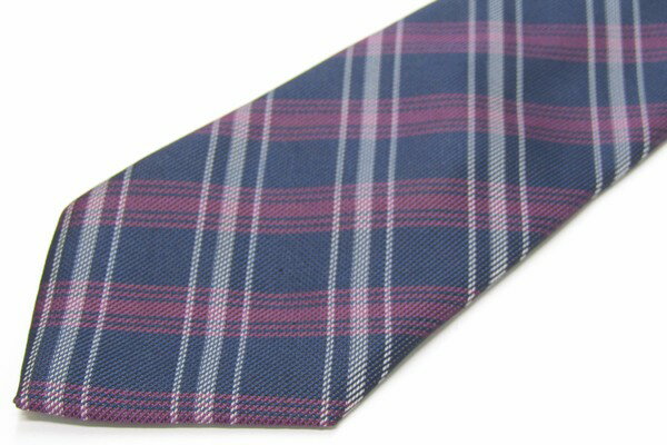 シンプルフレーズクラバット チェック柄 メンズ ネクタイ 送料無料 【中古】【美品】