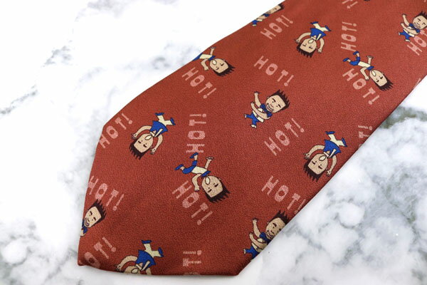 よしもとクラブ YosimotoClub グッズ キャラクター柄 ブラウン シルク ブランド ネクタイ 送料無料 【中古】【美品】