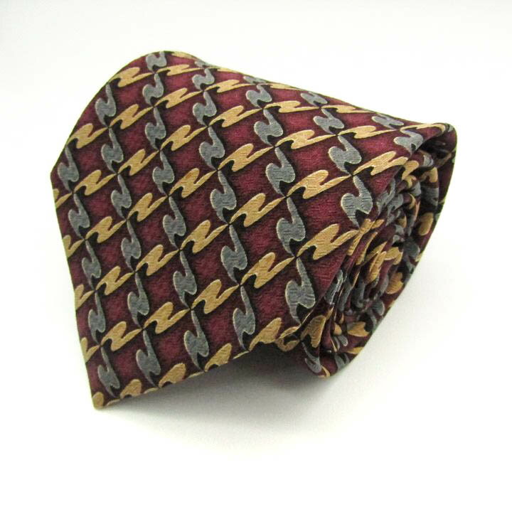 ミチコロンドンコシノ MICHIKO LONDON KOSHINO シルク 日本製 格子柄 総柄 レッド シルク ブランド ネクタイ 送料無料 【中古】【良品】