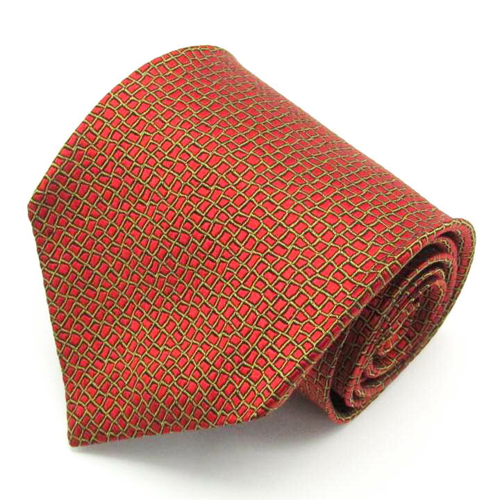 ジムトンプソン JIM THOMPSON シルク 革柄 格子柄 幾何柄 レッド シルク ブランド ネクタイ 送料無料 【中古】【良品】