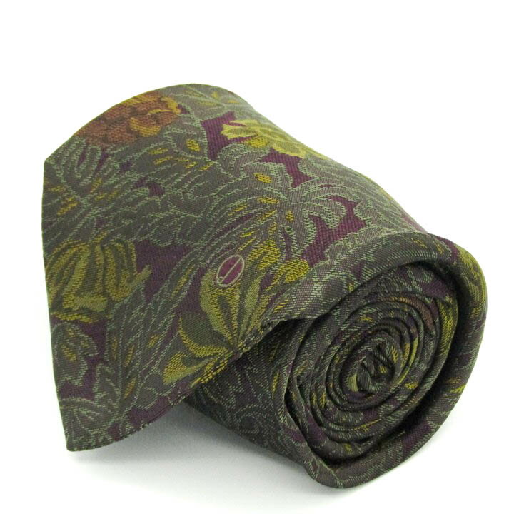 ダンヒル dunhill シルク イタリア製 ボタニカル柄 ワンポイント 花柄 レッド シルク ブランド ネクタイ 送料無料 【中古】【良品】