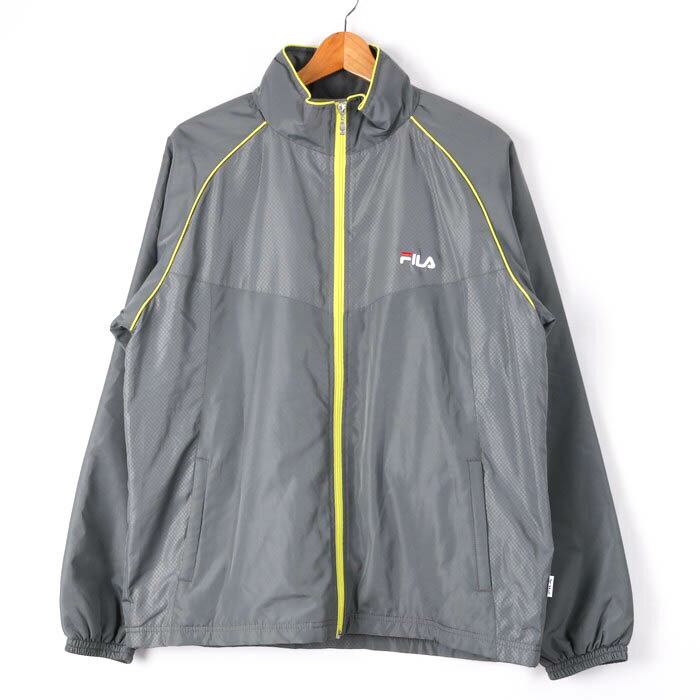 FILA フィラ ナイロンジャケット ウィンドブレーカー 裏ボア 中綿入り アウター スポーツウェア トレーニング メンズ Lサイズ グレー 【中古】