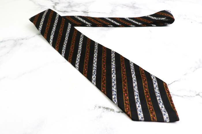 GINZA TAYA 銀座田屋 ブランド ネクタイ ELETTO700 ストライプ柄 高級老舗シルク 日本製 メンズ ブラック 【中古】