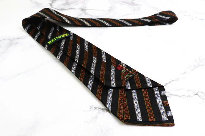 GINZA TAYA 銀座田屋 ブランド ネクタイ ELETTO700 ストライプ柄 高級老舗シルク 日本製 メンズ ブラック 【中古】