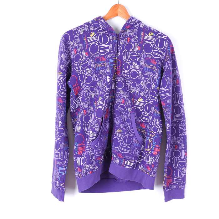 Quiksilver クイックシルバー 長袖パーカー 総柄 ジップアップ トップス スウェット スポーツウエア レディース Mサイズ パープル 【中古】