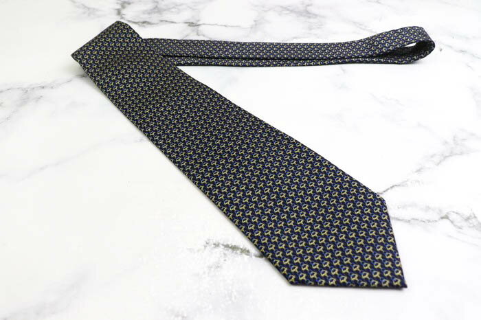 JILL&MORTON ジル&モートン ブランドネクタイ 総柄 チェーン柄 シルク メンズ ネイビー 【中古】