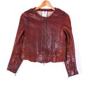 nombre impair ノンブルアンベール ノーカラージャケット レザージャケット ブルゾン 羊革100% アウター レディース Fサイズ ブラウン 【中古...