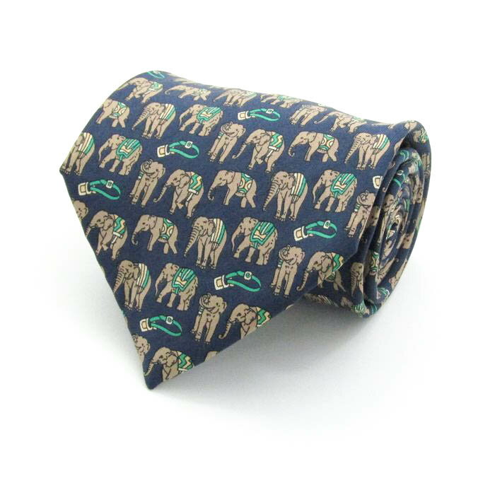 Andrew's Ties アンドリューズタイズ ブランド ネクタイ シルク 動物柄 総柄 メンズ ネイビー 【中古】