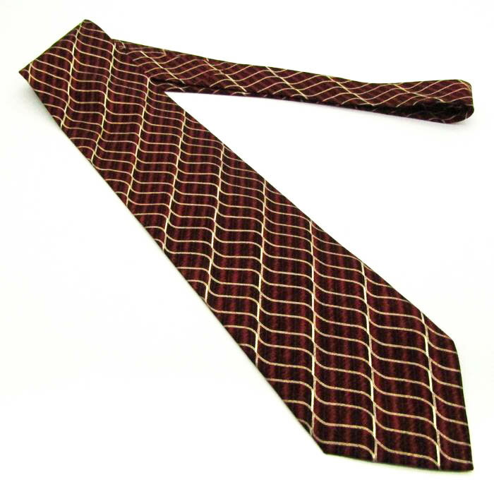 TIE PP ブランド ネクタイ チェック柄 ストライプ柄 シルク メンズ ワインレッド 【中古】