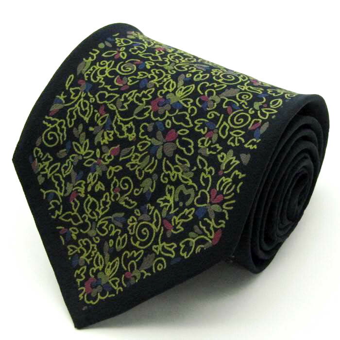 mila schon ミラショーン ブランドネクタイ パネル柄 リーフ柄 花柄 シルク イタリア製 メンズ ネイビー 【中古】