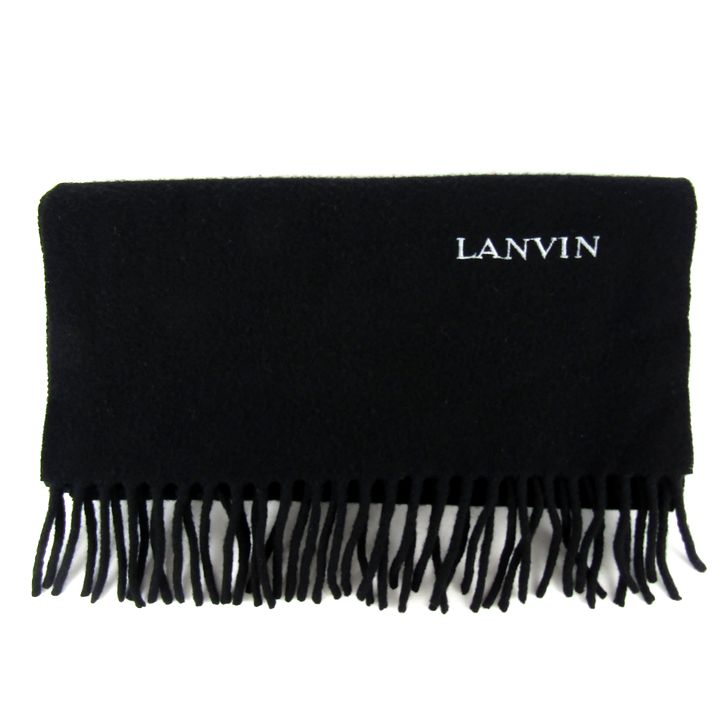 LANVIN ランバン マフラー 無地 ロゴ フリンジ ブランド 小物 メンズ レディース ブラック 