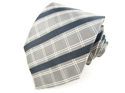 アルマーニコレッツォーニ ブランドネクタイ ストライプ柄 チェック柄 シルク イタリア製 メンズ グレー ARMANI COLLEZIONI 【中古】 アルマーニコレッツォーニ ブランドネクタイ ストライプ柄 チェック柄 シルク イタリア製 メンズ グレー ARMANI COLLEZIONI 【中古】