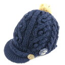 ポンポネット ニットキャップ ニット帽 ボタン ブランド 帽子 キッズ 女の子用 ネイビー pom ponette 【中古】