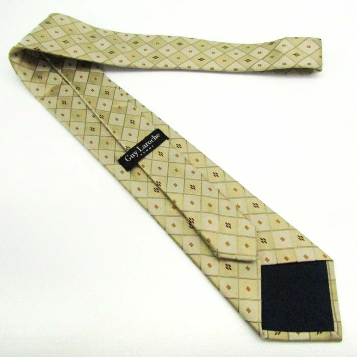 Guy Laroche ギラロッシュ ブランドネクタイ チェック柄 格子柄 幾何学模様 シルク メンズ ベージュ 【中古】