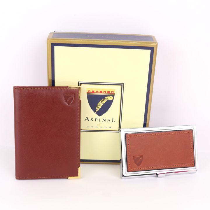 アスピナルオブロンドン 名刺入れ カードケース 2点セット レザー/メタル ブランド 小物 メンズ ブラウン ASPINAL OF LONDON 【中古】