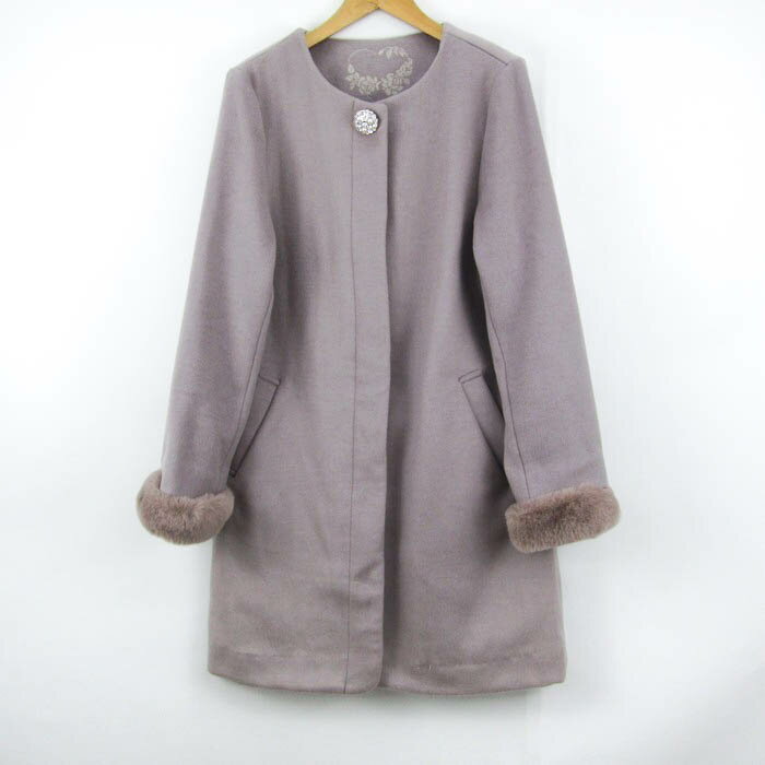 マジェスティックレゴン ノーカラーコート ロングコート ウール混 アウター レディース Mサイズ グレー MAJESTIC LEGON 【中古】