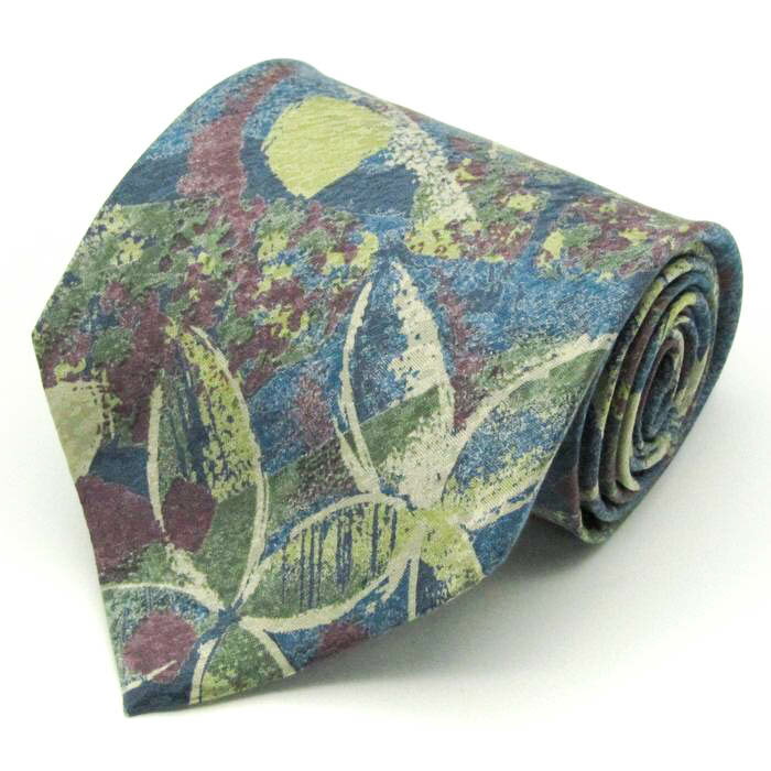 renoma レノマ ブランドネクタイ 総柄 パネル柄 花柄 シルク メンズ ブルー 【中古】