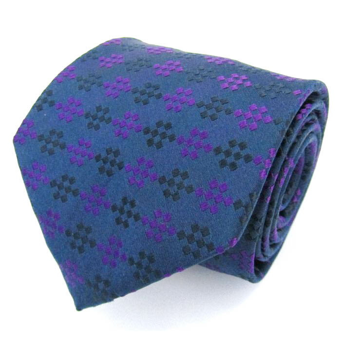 ブリックハウス ブランドネクタイ チェック柄 格子柄 パネル柄 シルク メンズ ネイビー BRICK HOUSE 【中古】