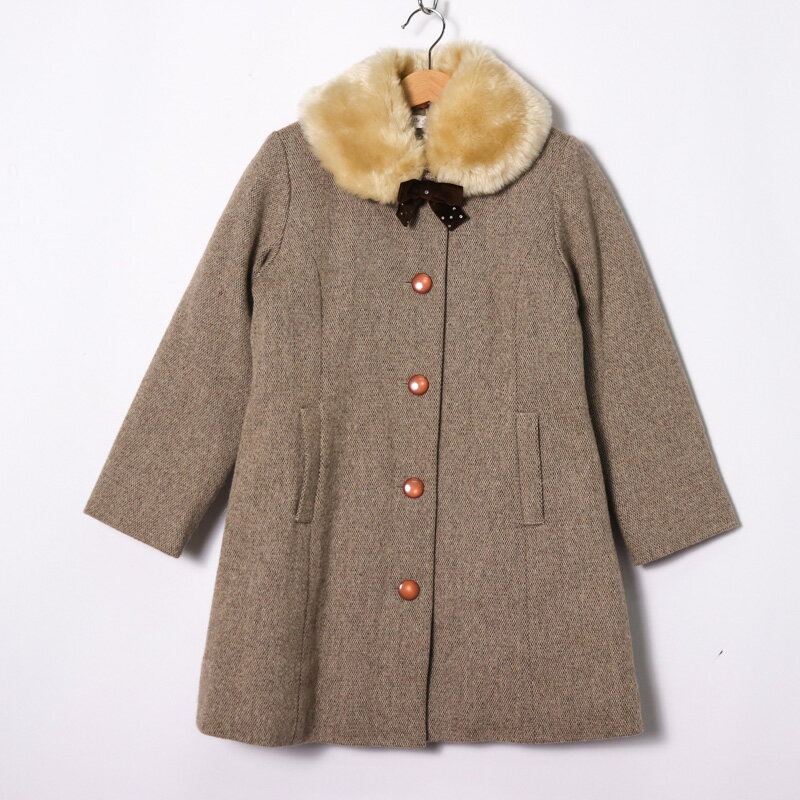 フィユ エトワ ロングコート ファー襟付き アウター キッズ 女の子用 125サイズ ブラウン Fille et Toit 【中古】