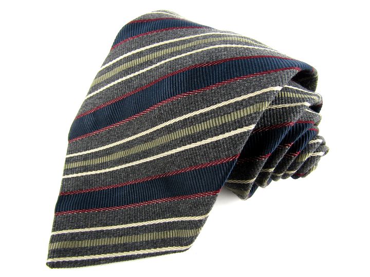 ジョルジオアルマーニ ブランドネクタイ ワイドタイ ストライプ柄 ウール混 イタリア製 メンズ グレー GIORGIO ARMANI 【中古】