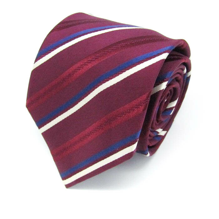 mariclaire マリクレール ブランド ネクタイ ストライプ柄 グラデ シルク メンズ ワインレッド 【中古】