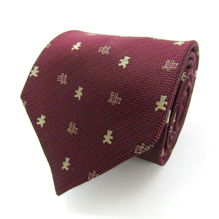 BRICK HOUSE ブリックハウス ブランド ネクタイ シルク 小紋柄 テディベア 東京シャツ メンズ ワインレッド 【中古】