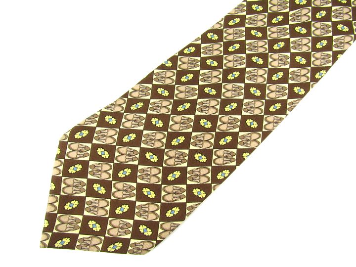 バリー ブランドネクタイ チェック柄 シューズ柄 シルク イタリア製 メンズ ブラウン BALLY 【中古】 2