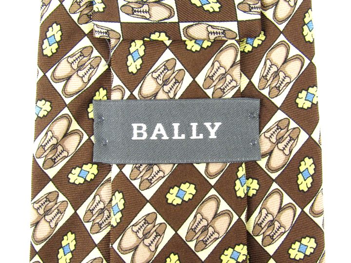 バリー ブランドネクタイ チェック柄 シューズ柄 シルク イタリア製 メンズ ブラウン BALLY 【中古】 3