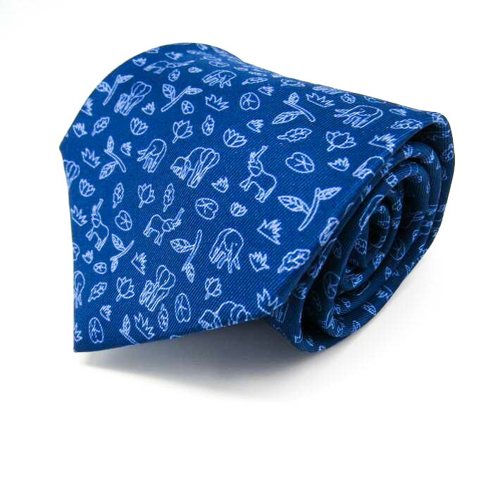 JIM THOMPSON ジムトンプソン ブランド ネクタイ シルク 動物柄 ボタニカル柄 総柄 象 メンズ ネイビー 【中古】のサムネイル