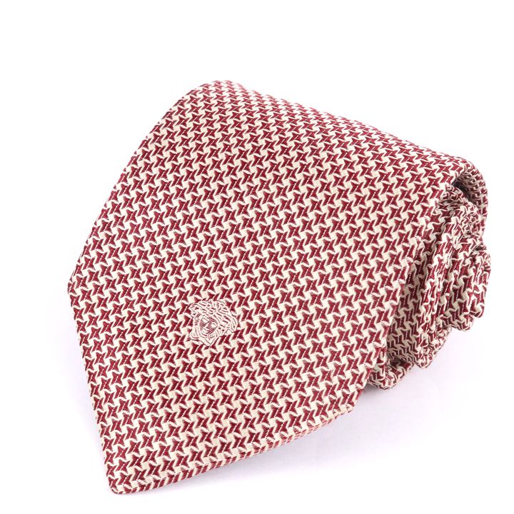 Gianni Versace ジャンニ・ヴェルサーチ ブランドネクタイ 総柄 小紋柄 メデューサ シルク イタリア製 メンズ レッド 【中古】